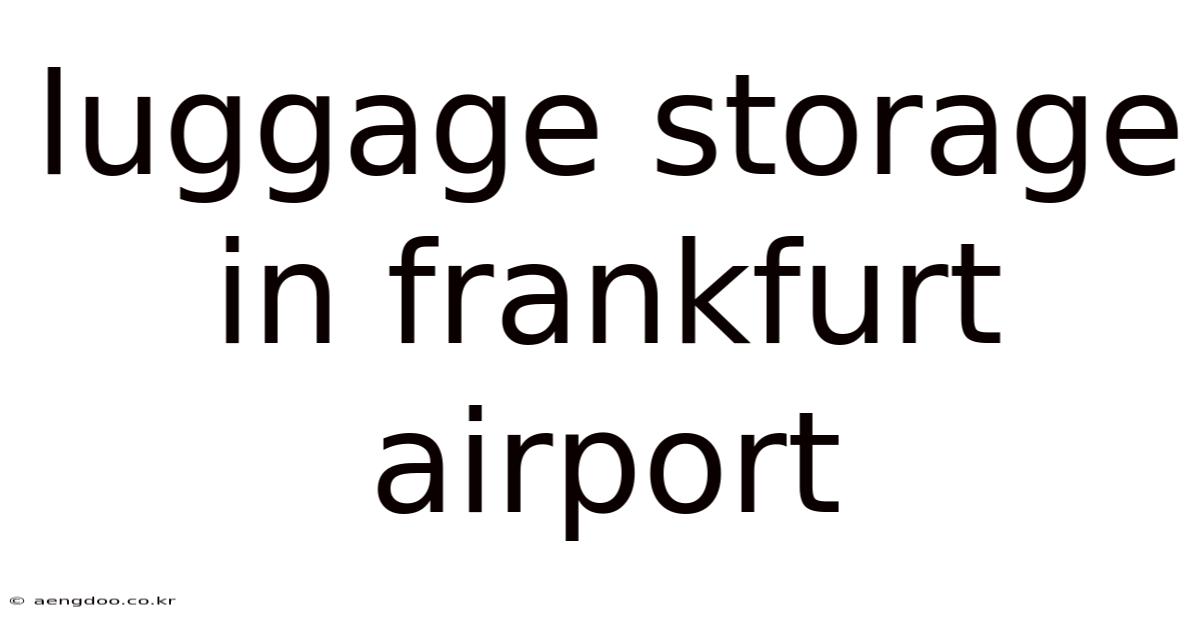Luggage Storage In Frankfurt Airport