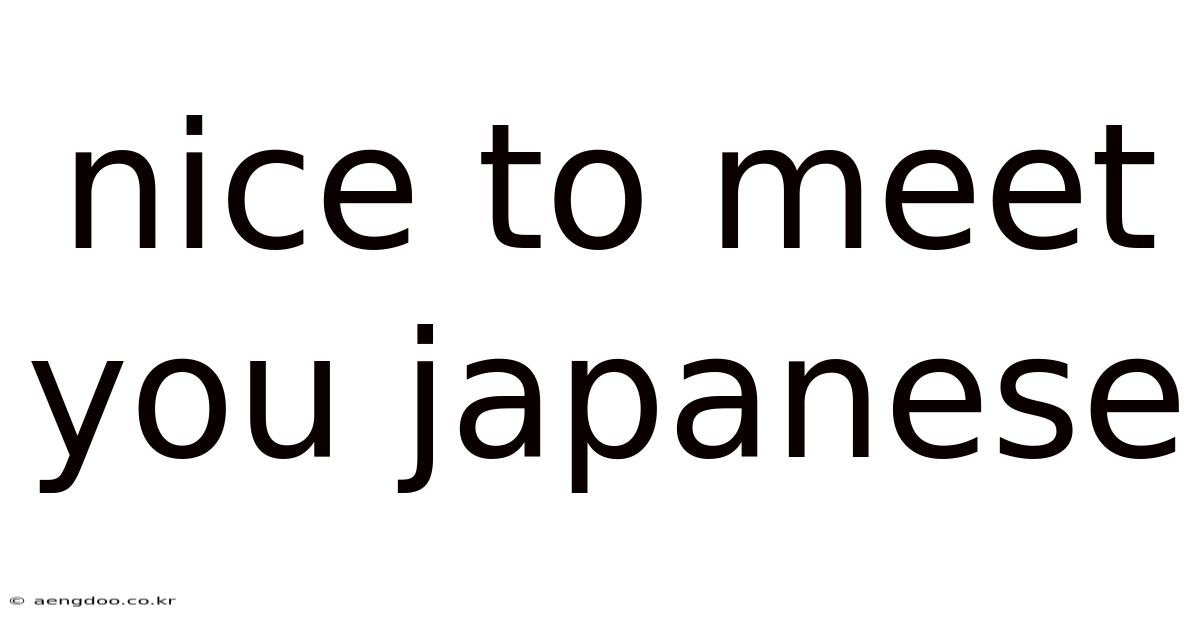 Nice To Meet You Japanese