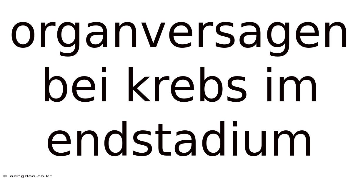 Organversagen Bei Krebs Im Endstadium