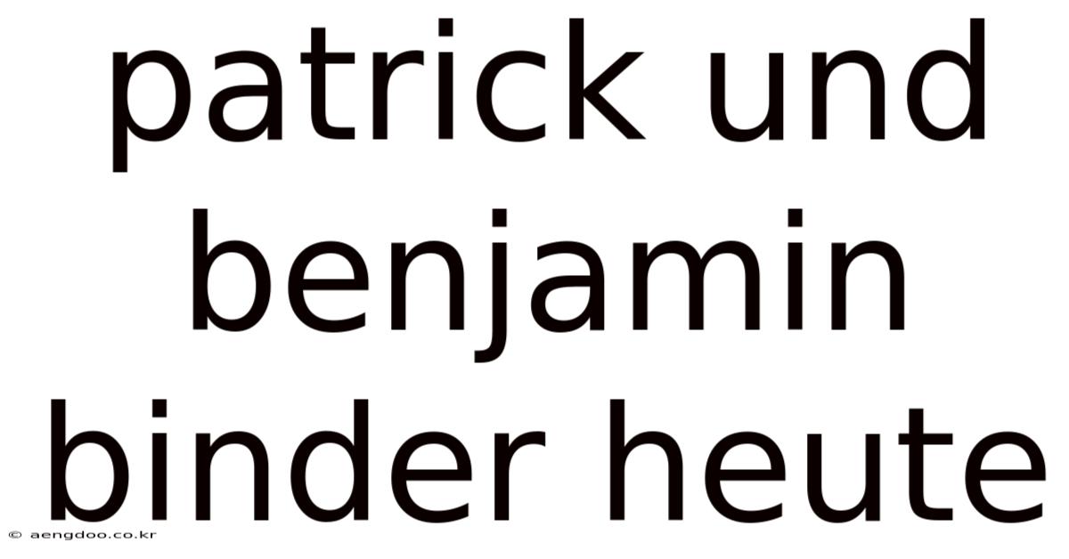 Patrick Und Benjamin Binder Heute